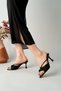 Lorina Black Linen Bow Detail Women's Stiletto Heel U S Sandals Slippers