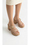 Buckle Detail Women's High Straw Look Shoes with Front Stripes Wedge Heel Slipper Sandals - 3
