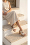 Buckle Detail Women's High Straw Look Shoes with Front Stripes Wedge Heel Slipper Sandals - 4