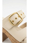 Buckle Detail Women's High Straw Look Shoes with Front Stripes Wedge Heel Slipper Sandals - 7