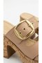 Buckle Detail Women's High Straw Look Shoes with Front Stripes Wedge Heel Slipper Sandals - 4