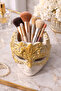 Gold Leaf Detailed Mask Decorative Makeup Organizer Tabletop Brush Holder Pen Holder Handmade and Varnished - 2