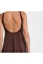 Women's Coffee Color Patterned Thin Covered Strap Round Neck Shorts Dress Swimsuit - 4