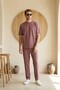 Men's Summer Dusty Rose Regular Tracksuit Set Crew Neck T-Shirt Elastic Lace-Up Pants