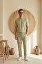 Men's Summer Green Regular Tracksuit Set Crew Neck T-Shirt Elastic Lace-Up Pants Ls-9979 - 3
