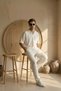 Men's Summer White Tracksuit Set Polo Collar T-Shirt Elastic Lace-Up Baggy Pants Ls-7375 - 3
