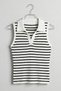 Women's Striped Polo Neck Cotton Piece Set Lycra Rib Knit Body 2022 - 3