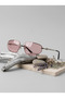 Lindon Frameless Face-Hugging Pink Glass Sunglasses with Silver Color Trendy Sunglasses - 2