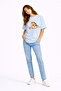 Zippered Teddy Bear Printed Women's T-Shirt Oversize Cute Teddy Bear Printed Cotton T-Shirt Blue - 3
