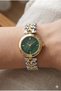 Elegant and Stylish Design Women's Wristwatch |   26 mm Steel Case, Gold Silver Metal Band, Green K - 3
