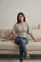 WONSA Slim Fit Waist-Fitted Wide-Sleeve Natural Viscose Blend Diagonal Jacquard Top & Women's Blouse - Beige - 4