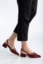 Kayra Women's Burgundy Patent Leather Cross-Strapped Buckled Slingback 4 cm Pointed Toe Shoes, Pack of Block Heel - 2