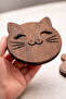 Cute Cat Wooden Coasters Set of 6 – Decorative Natural Wood Coffee & Tea Coasters - 5