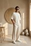 Men's Summer Beige Tracksuit Set Oversized T-Shirt Elastic Lace-Up Baggy Pants Ls-1075 - 2