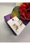 X Model Steel Earrings with Zircon Stones on the Ring - 3