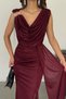 Women's Burgundy Chain Detail Glittery Fabric Shimmering Long Evening Dress Esr023 -