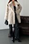 Women's Beige Fur Double-Breasted Collar Buttoned Oversized Coat Esr001