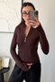Rover Women's Long Sleeve Zippered Finger Loop Brown Fitness Blouse - 2