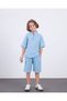 Boy's Muslin Fabric 100% Cotton Summer 2-Piece Suit with Stand Collar Shorts