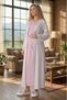 New Season Powder Patterned Shawl Collar Summer Special Design 100% Cotton Full Length Maternity Dressing Gown Nightgown Set - 2