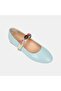 Women's Blue Color Stone-Embellished Leather Ballet Flats - 7