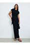 Black Tie-Waist Wrap Shirt and Wide Leg Pants Co-ords - 2