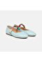Women's Blue Color Stone-Embellished Leather Ballet Flats