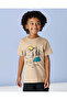 Boys Beige Printed T-Shirt