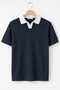 Men's Yaka Patterned Knitwear T-Shirt Navy Blue Cd165