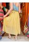 Yellow Color Macramé Belt Detail Elastic Waist Skirt - 6