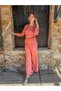 Pink Color Boat Neck Seersucker Blouse and Pants Set - 3
