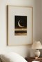 1 Piece Natural Wooden Framed Crooked Moon Night Vintage Painting