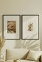 2 Pieces Black Wooden Framed Waterfall and Birds on the Branch Vintage Painting - 2