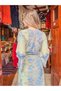 Blue Color Shawl Patterned Gold Detailed Silk Kaftan - 5