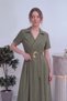 Women's Double-Breasted Collar Gold Detail Belted Dress Brown, Khaki, Black - 2