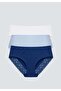 Women's Triple Cotton and Lace Hipster Panties 4377 Cobalt Blue-Light Blue-White Color