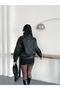 Zra High-Neck Black Stand-Up Collar Buttoned Oversize Faux Leather Jacket - 7