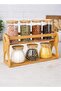 Bamboo Spice Rack with 7 Glass Jars- 2 Tier Kitchen Organizer with Spoons, Labeled Jars - 2