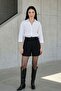 Women's White Oversized Fit Buttoned 3/4-Sleeve Eyelet Embroidery Collar Woven Relaxed Fit Long Women's Shirt - 2