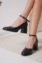 Women's Matte Black Heeled Shoes Tr18Ms06A - 2