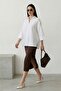 Women's White Oversized Fit Buttoned 3/4-Sleeve Eyelet Embroidery Collar Woven Relaxed Fit Long Women's Shirt - 4