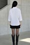 Women's White Oversized Fit Buttoned 3/4-Sleeve Eyelet Embroidery Collar Woven Relaxed Fit Long Women's Shirt - 7