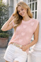 Boat Neck Sleeveless Bat Sleeve Heart Patterned Mesh Transparent Openwork Comfortable Fit Powder Knitwear Blouse - 8