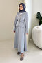 Gold Button Detailed Skirt Set - Indigo - 4