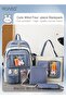 4-Piece Set of Cute Backpack Women's Bag Lightweight Elementary School Students Girls Large Capacity - 3