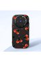 Vivo X300 Compatible Camera Protected Black Soft Silicone Phone Case Cherry Patterned