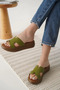 Khaki Green Genuine Leather Slippers Tr31My54G - 5