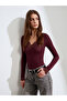 32311 Lace V-Neck Cashmere Blend Modal Blouse - Dark Purple - 4
