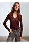 32311 Lace V-Neck Cashmere Blend Modal Blouse - Dark Purple - 2
