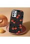 Samsung Galaxy A32 Compatible Camera Protected Black Soft Silicone Phone Case Cherry Patterned - 2